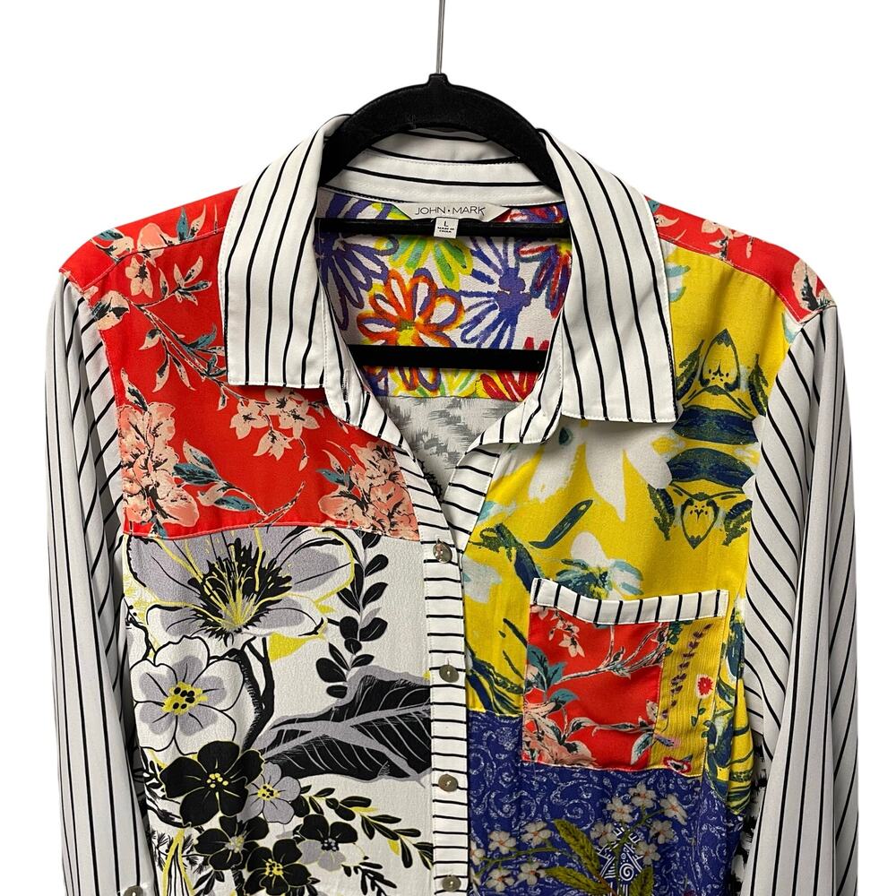 John Mark Mixed Print Patchwork Floral Striped Bu… - image 4